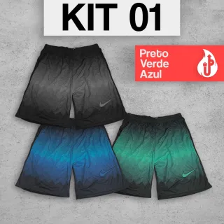 Bermudas Dry Fit Futebol Colorido - Kit com 3 - Kit 5