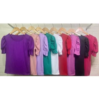 Blusinha Canelada Princesa Bufante Manga Curta Feminina - Cereja