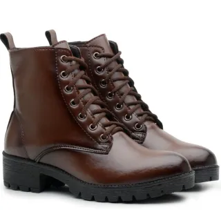 Bota Tratorada Feminina Confortável Salto Baixo Médio Resistente - Dona Beja - Capuccino