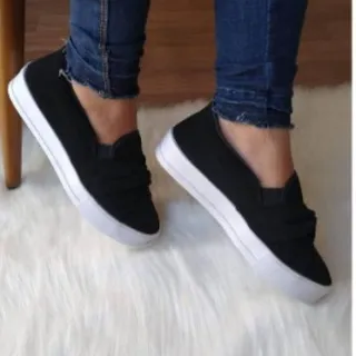 Sapatilha nobuk feminina slip on com laço - Preto