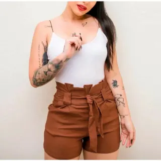 Moda Verão Laço Clochard Shortinho Curto Feminino Bengaline - Rosa