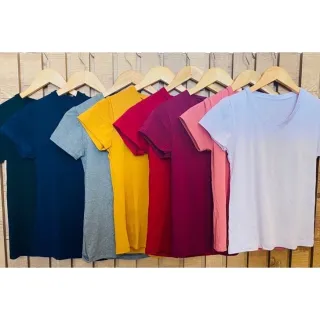 Manga Curta Blusa Feminina Gola V - Vinho