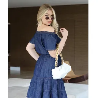 Vestido curto jeans feminino - Maria - Escuro