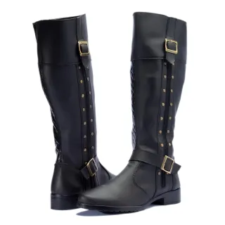 Bota Marrom Cano Alto Feminina com Zíper Lateral - Salto Baixo e Detalhes em Metal - Marrom