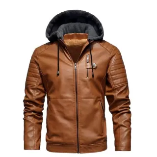 Couro masculina jaqueta de - Caqui