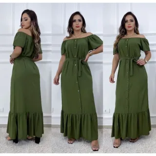 Vestido feminino longo com botão - Moda elegante e sofisticada - Preto