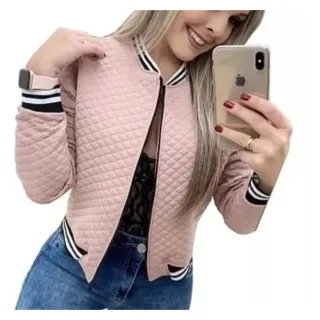 Casaco Matelassê Jaqueta Blusa de Abrigo Bomber - Preto