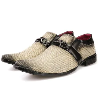 Confortável Sapato Social Masculino Verniz Estampado - Palha (6103)