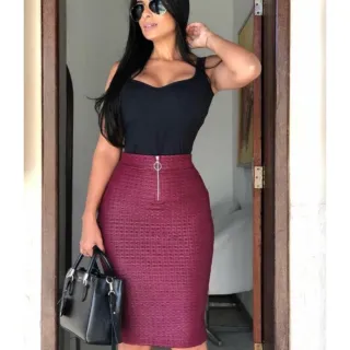 Saia secretaria branca midi, reta com zíper - Raryel - Branco