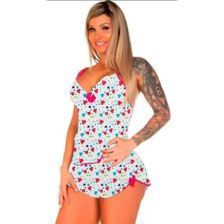 Pijamas Femininos Baby Doll Short em Liganete - CORES VARIADAS - EXG