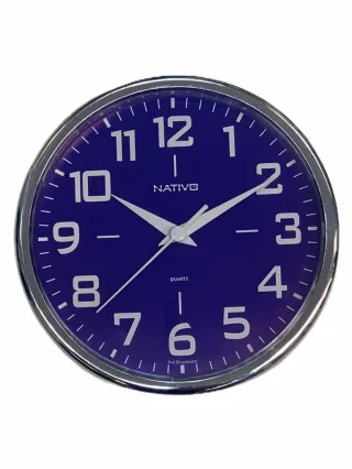 Relógio Nativo Metalizado Cromo Redondo de Parede 22,5cm - Vermelho