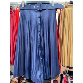 Evangélica Midi Saia Plissada Cirre com Cinto Botão Social - Rose