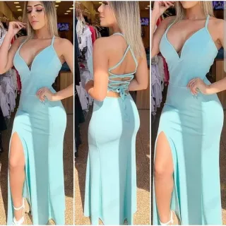 Cores vestido longo festa casamento madrinha noite com fenda - Verde Oliva