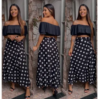 Roupa Feminina: Saia Estampada e Lisa em Viscose - Envelope - Preto