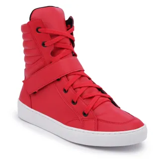 Moda Academia Tênis Botinha Cano Alto Feminina Vermelha Fechamento Velkro - 38