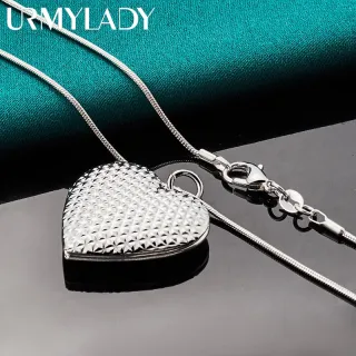 Colar de Prata Esterlina com Pingente de Foto/Coração - 16 a 30 Polegadas - 55cm