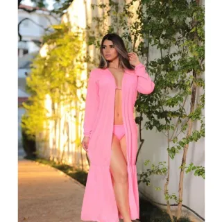 Vestido Longo Manga Longa Neon para Piscina e Praia - LARANJA NOEN