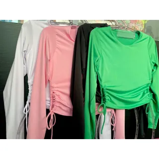 Blusinha Manga Longa Feminina Cropped sem Bojo - Rosa Claro