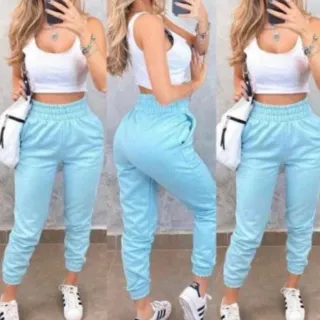 Lançamento Calça Jogger Moletom Feminina Cintura Alta Inverno 2022 - Lilás