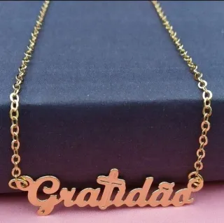 Promoção Colar Feminino Gratidão Folheado A Ouro - Corrente Dourada - Fúcsia