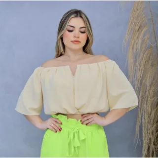 Moda Linda Blusa Feminina Cropped Decote V Ciganinha Tendências Super! - Verde água