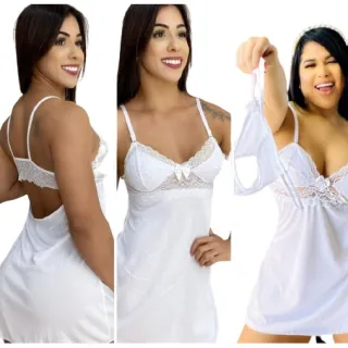 Camisola Luxo Sensual Linda - Acompanha Calcinha Fio Dental - Azul