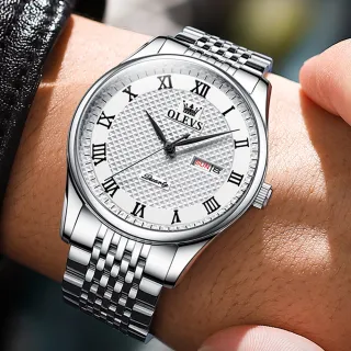Relógio OLEVS Luxo Prova Da Água Original Masculino Preto Prata Aço Quartzo 5562 - Branco