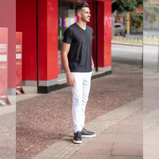 Calça Slim Masculina Jeans Branca Premium com Elastano