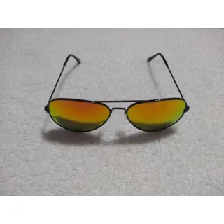 Espelhado Feminino Masculino Preto Lente Vermelha Óculos de Sol Aviador - Prata