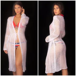 Tricot Manga Longa Saida de Praia - Azul