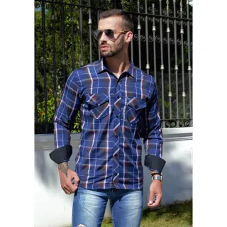 Promoção Super Atacado: Camisas Masculinas Slim Fit Estampadas e Xadrez - P ao GG - Azul Claro