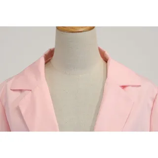 Blazer Feminino Plus Size Alfaiataria Casual Slim Pequeno Cor Lisa - Rosa