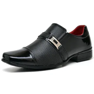 Sapato Elegante Moderno Preto Verniz Masculino com Fivela - 816 PRETO VERNIZ