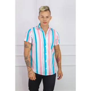 Camisa unissex listradinha com botões perfeita para a camisaria Cand Collor - M Slim