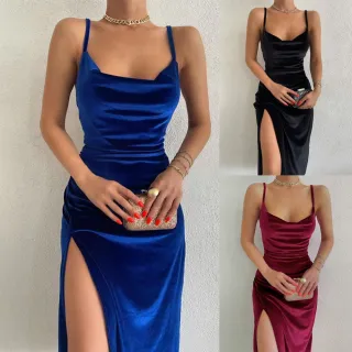 Vestido de Festa Midi Bodycon em Veludo com Alças para Mulheres - Verde