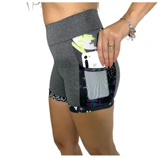 Treino Suplex Feminino Básico com Bolso em Tule Della - Fitness, Academia, Crossfit - BRANCO/PRETO