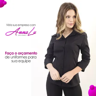 Uniforme feminino social camisete manga 3/4 - Preto