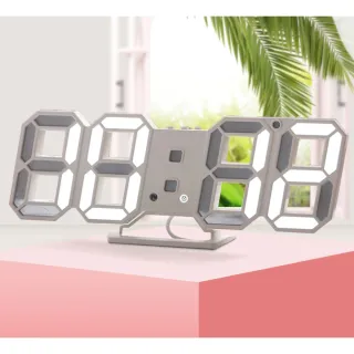 Decoração Quarto Relógio Digital 3D Parede Mesa Branca Recarregável - Azul