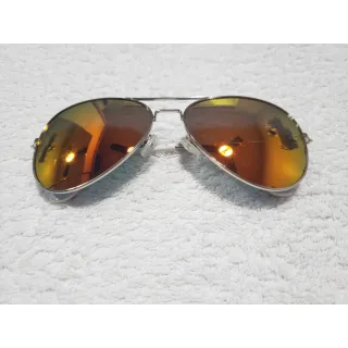 Espelhado Feminino Masculino Preto Lente Vermelha Óculos de Sol Aviador - Prata