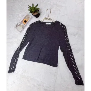 Blusa Feminina Manga Longa Linho Frio com Detalhe de Pérolas - Vinho