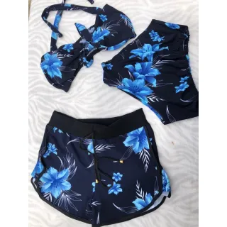 Biquíni Estampado + Shorts Feminino Cintura Alta - 6 VERDE