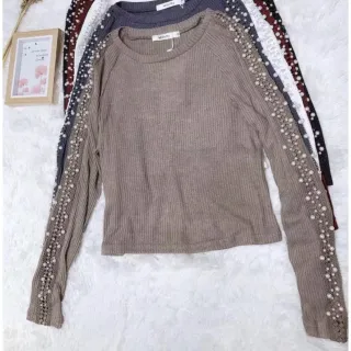 Blusa Feminina Manga Longa Linho Frio com Detalhe de Pérolas - Vinho