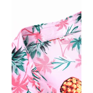 Camisa Manga Curta Masculina Slim Estampa Abacaxi Rosa - Fdc029 Abacaxi Rosa