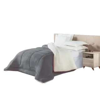 Manta Sherpa Dupla Face Peludinho Casal Queen Cobertor Edredom - Coberdrom Sherpa Cinza