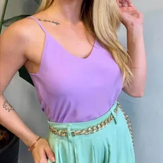 Regata Feminina Alcinha Liso - Top Qualidade Gola V1 - Verde-limao