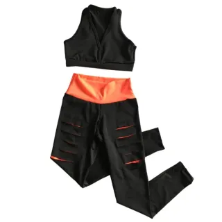 Top Academia Treino Fitness Cós Alto + Conjunto Calça Leg legging - preta com rosa