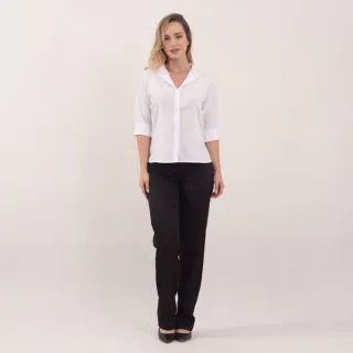 Direto da Fábrica: Camisete Feminina Manga 3/4 Gabardine Branca e Preta - COR PRETA TAMANHO GG