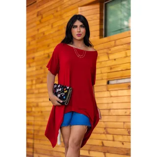 Manga Curta Blusa Feminina Vest Legging Charmosa Com Ponta - Bordô