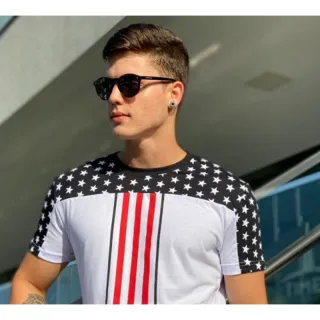 Camiseta Long Line Masculina Listrada - Promoção - Vermelho com branco infantil
