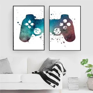 Video game gamer controle jogos quadro decorativo 2 peças 40x60 para sala quarto - Único